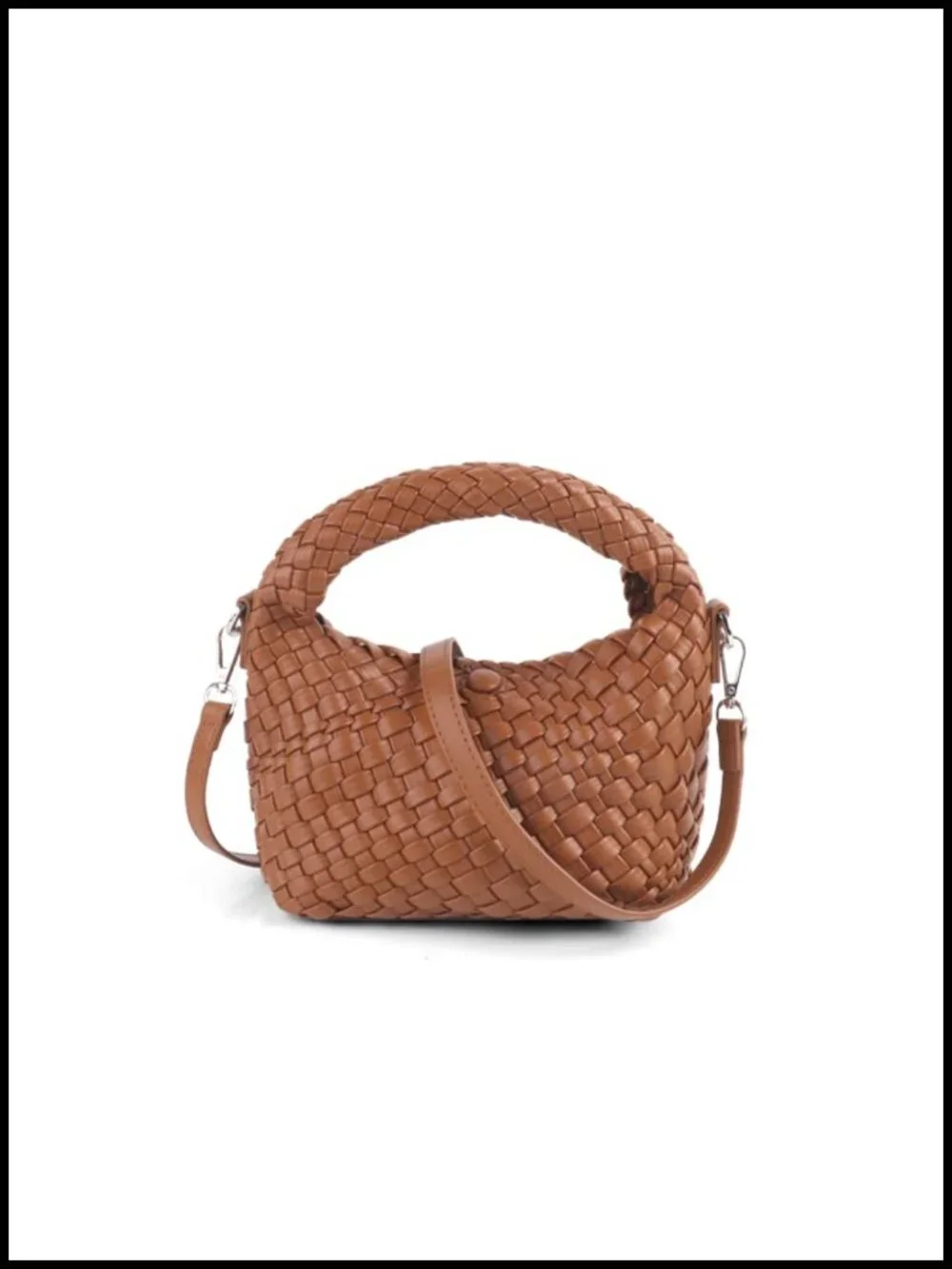 Handmade Woven Vegan Leather Crossbody Tote with Detachable Strap